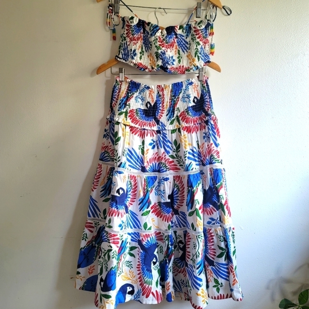 House of Harlow 1960, Costa Rican Toucan Two Piece Linen Set, Size Small - NWOT